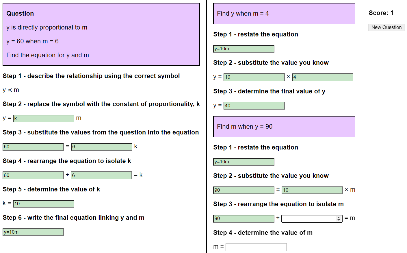 Direct proportion interactive worksheet