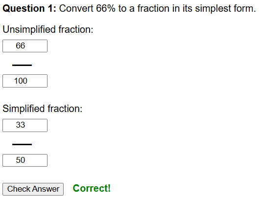 Percentages to fractions worksheet